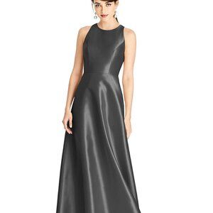 Alfred Sung 746...Sleeveless Open-Back Satin A-Line Dress...Pewter...Size 6